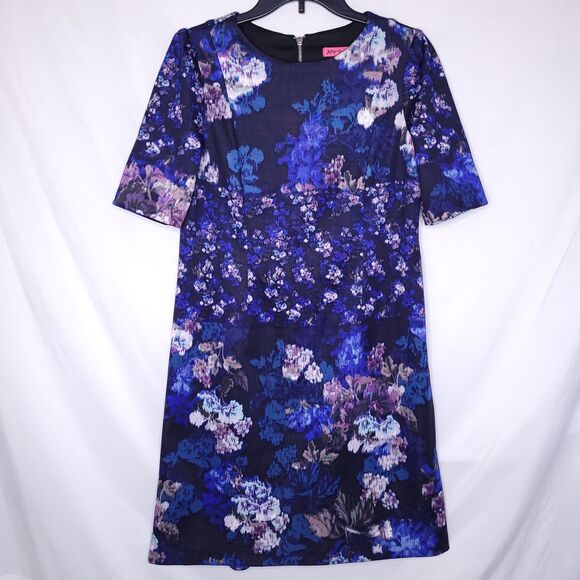 Betsey Johnson Dress 8 Floral Blue Shift Scuba - Picture 1 of 11